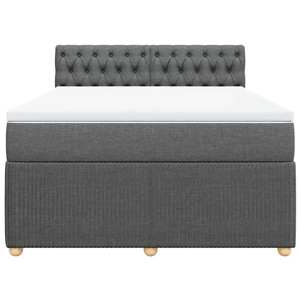 Queen Box Spring Bed Pocket Spring Mattress Grey Fabric with LED Lights