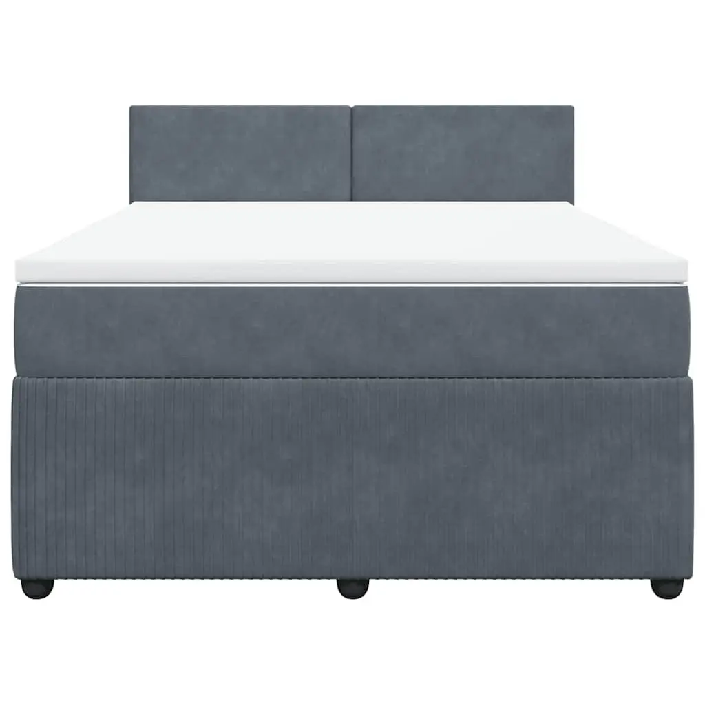 Double Box Spring Bed Pocket Spring Mattress Velvet Double Grey
