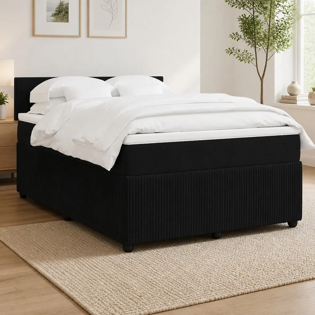 Box Spring Bed Pocket Spring Mattress Velvet Grey Double with LED Lights