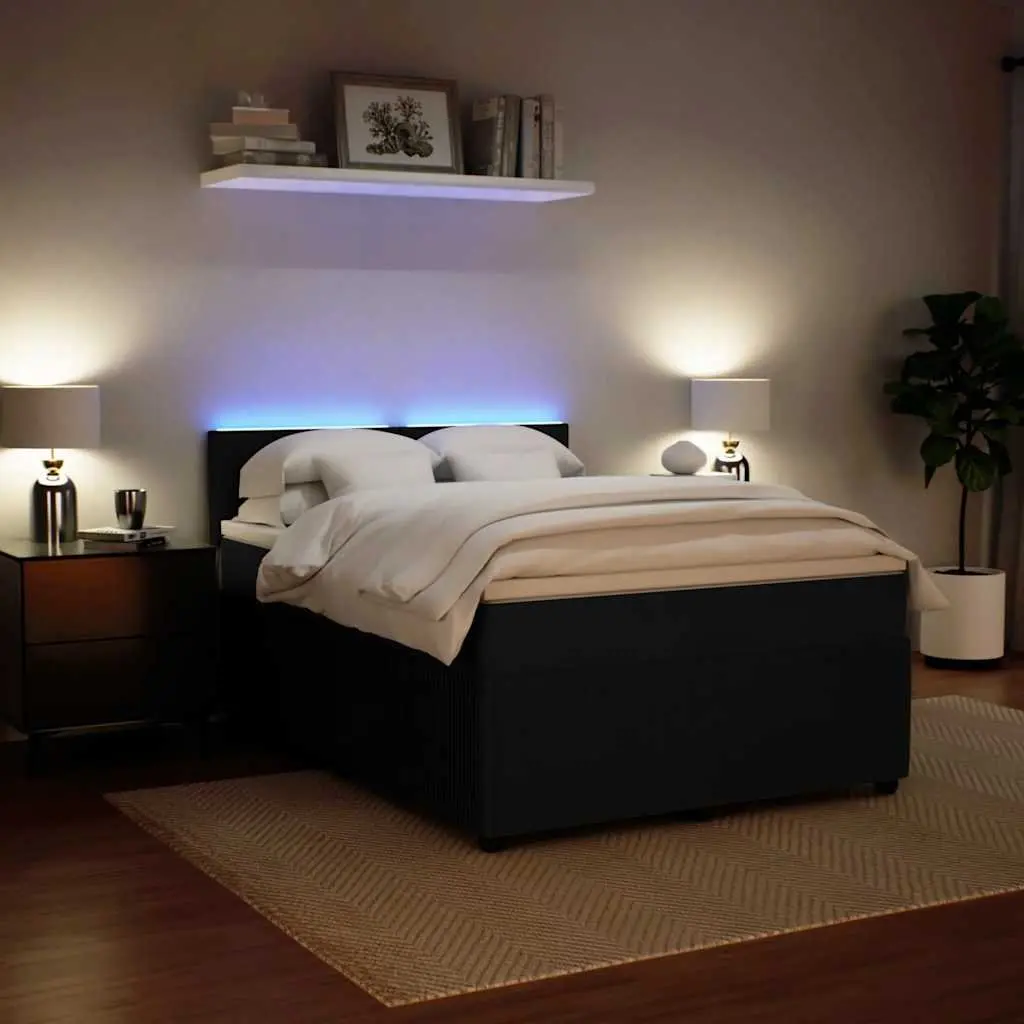 Box Spring Bed Pocket Spring Mattress Velvet Grey Double with LED Lights