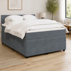 Double Box Spring Bed with Pocket Spring Mattress Grey Velvet LED Lights