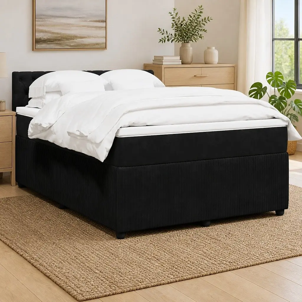 Box Spring Bed Velvet Grey Double with Pocket Mattress and LED Lights