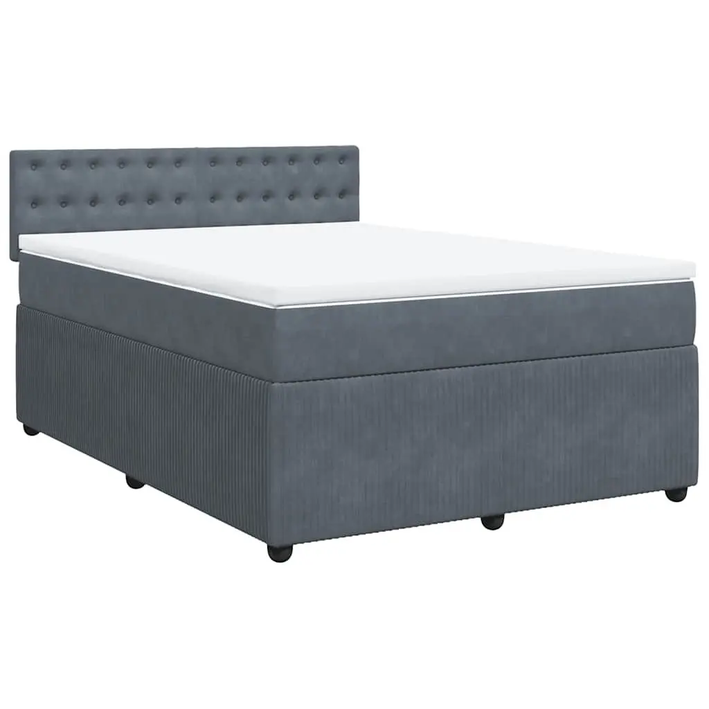 Box Spring Bed Pocket Spring Mattress Velvet Double Grey with LED Lights