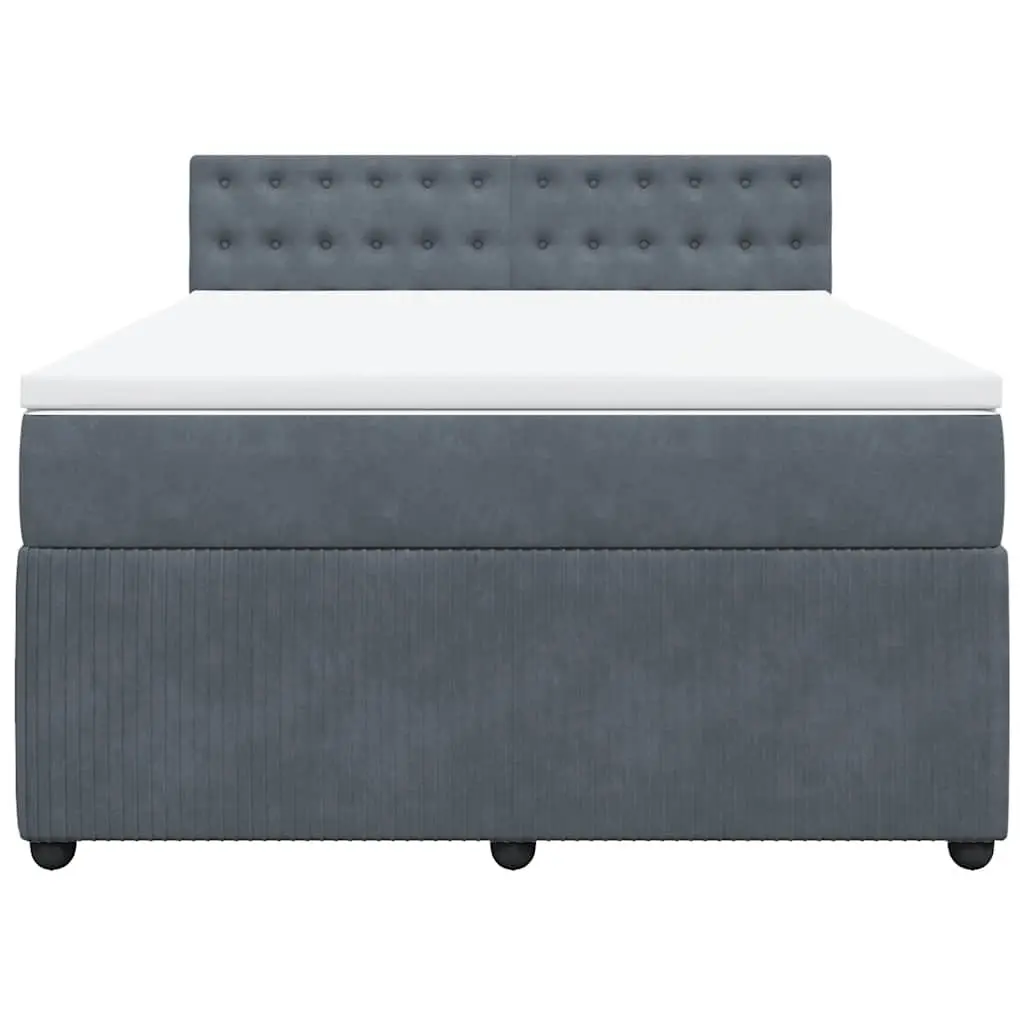 Box Spring Bed Pocket Spring Mattress Velvet Double Grey with LED Lights