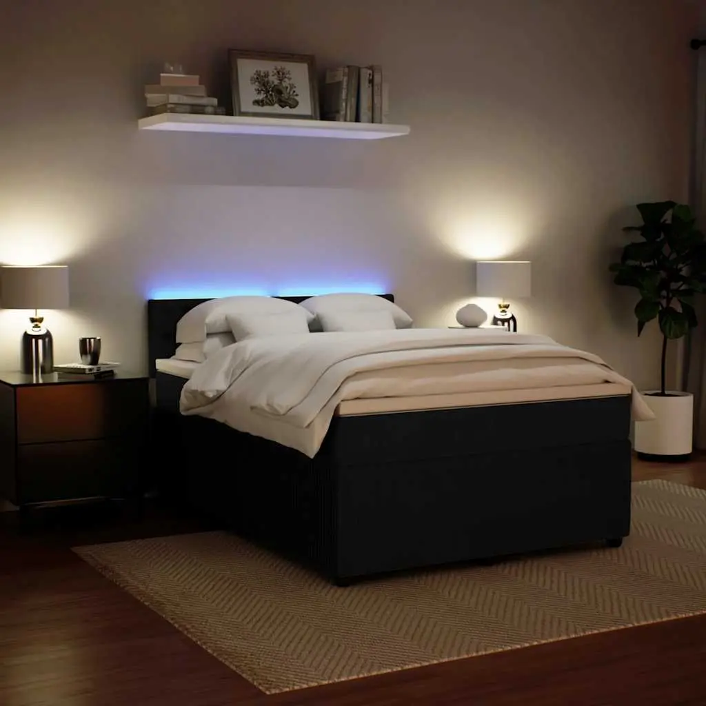 Box Spring Bed with Pocket Spring Mattress LED Lights Grey Double Velvet