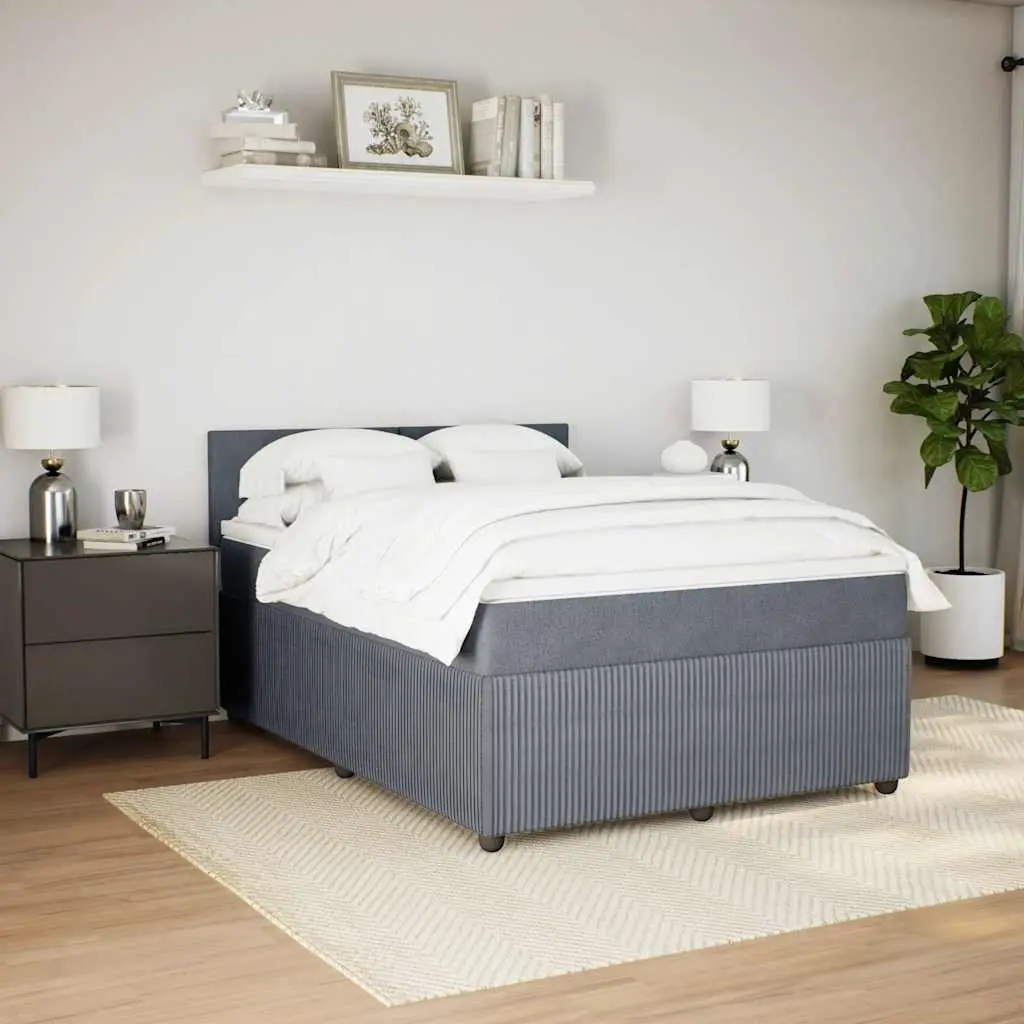Queen Box Spring Bed Velvet Upholstered Pocket Spring Mattress Grey