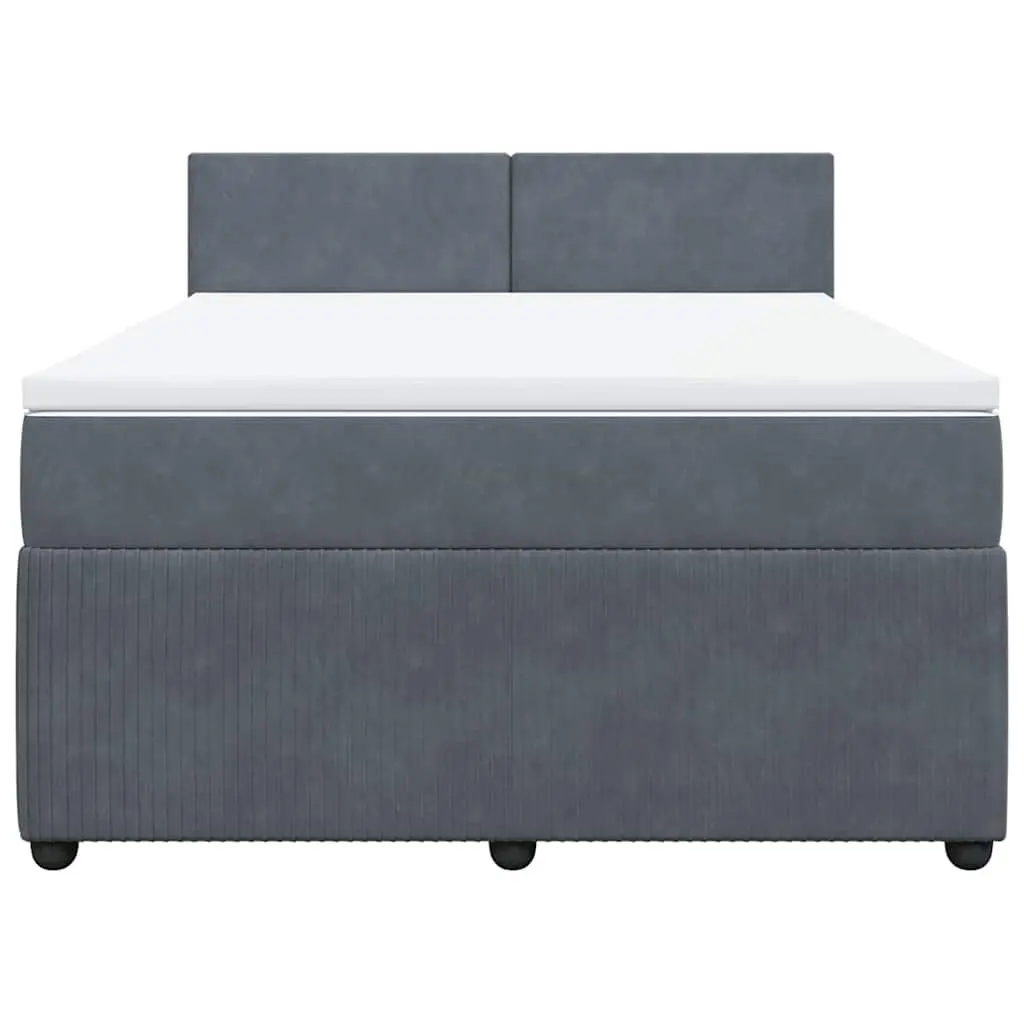 Queen Box Spring Bed Velvet Upholstered Pocket Spring Mattress Grey