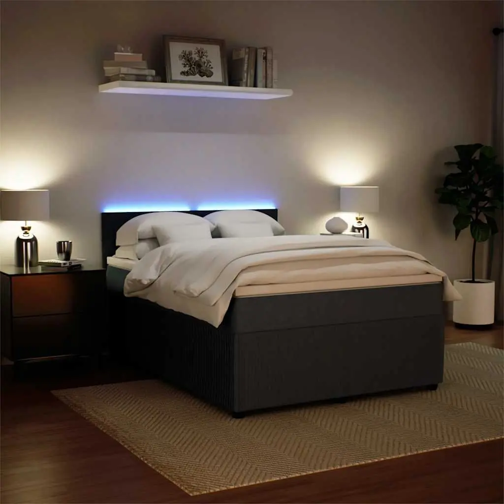 Queen Bed Frame Velvet Grey with Pocket Spring Mattress and Adjustable LED Lighting