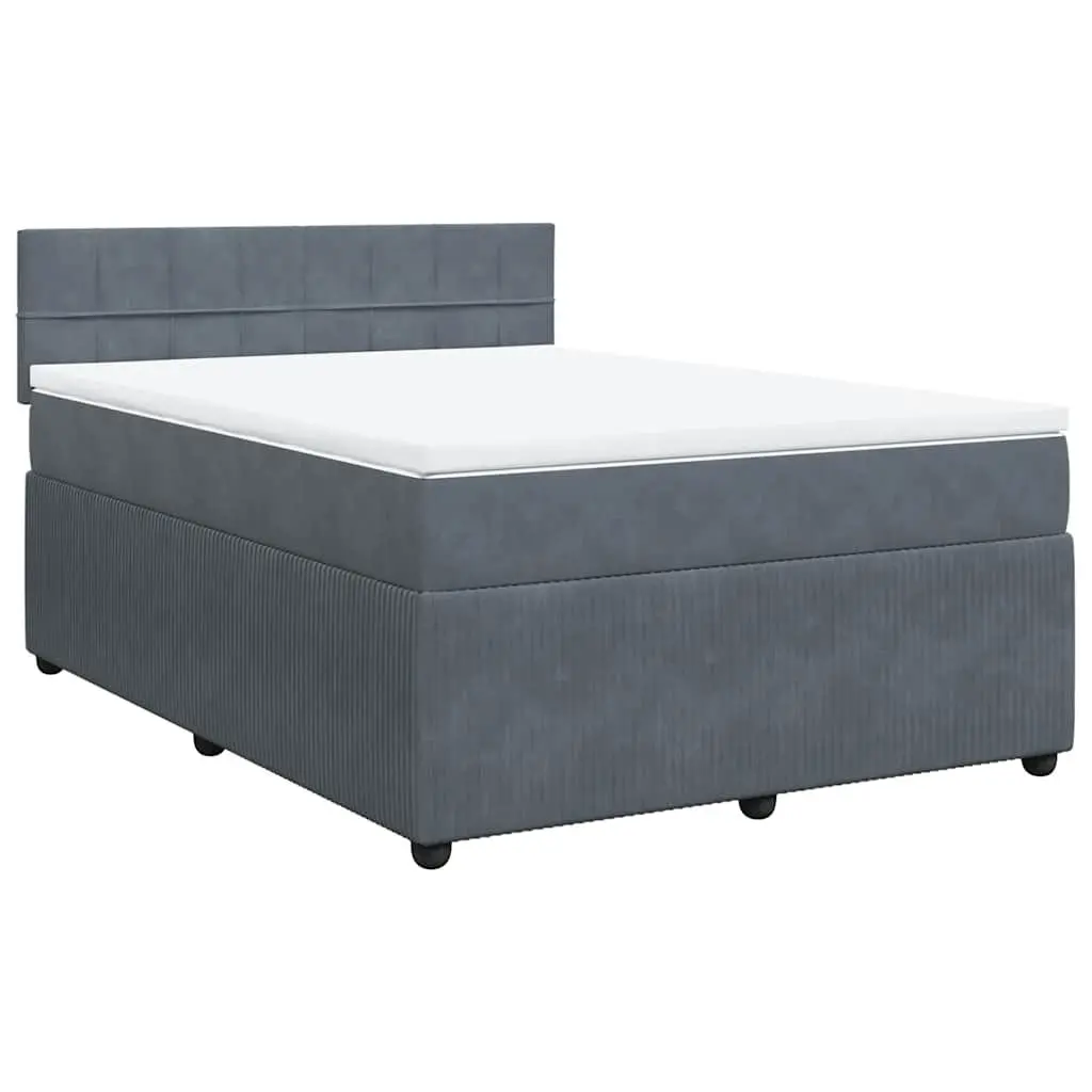 Queen Bed Frame Velvet Grey with Pocket Spring Mattress and Adjustable LED Lighting