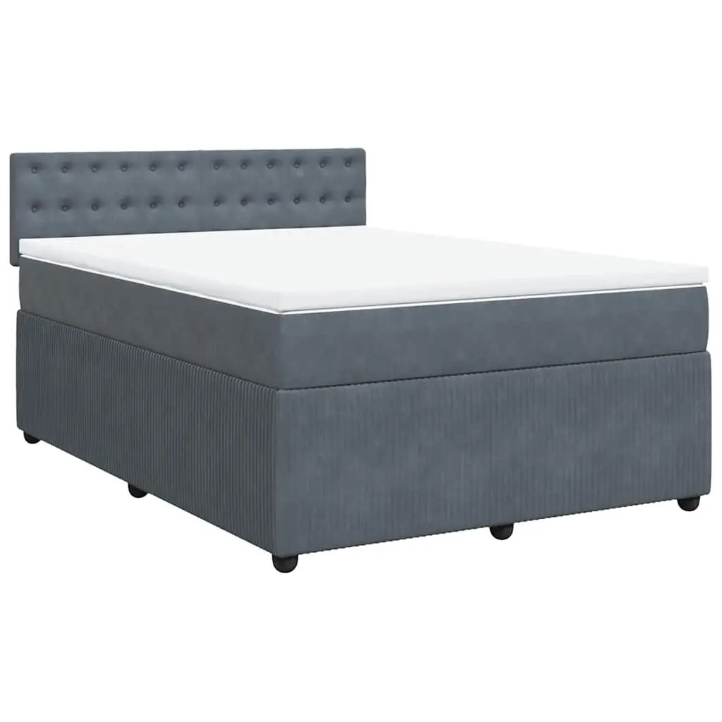 Queen Box Spring Bed with Pocket Spring Mattress Grey Velvet LED Lights