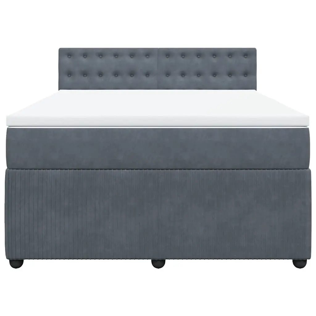 Queen Box Spring Bed with Pocket Spring Mattress Grey Velvet LED Lights