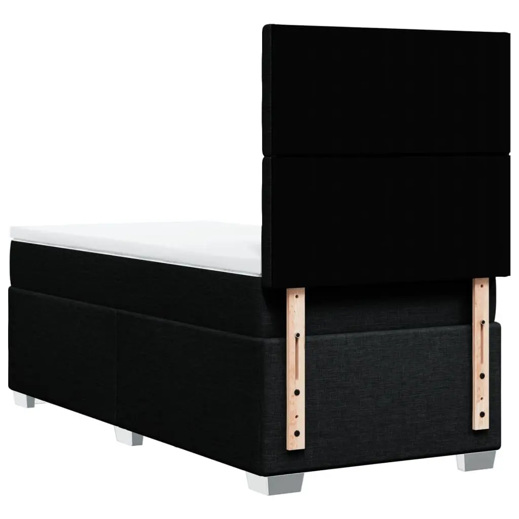 Box Spring Bed King Single Adjustable Headboard Pocket Spring Mattress Black Polyester