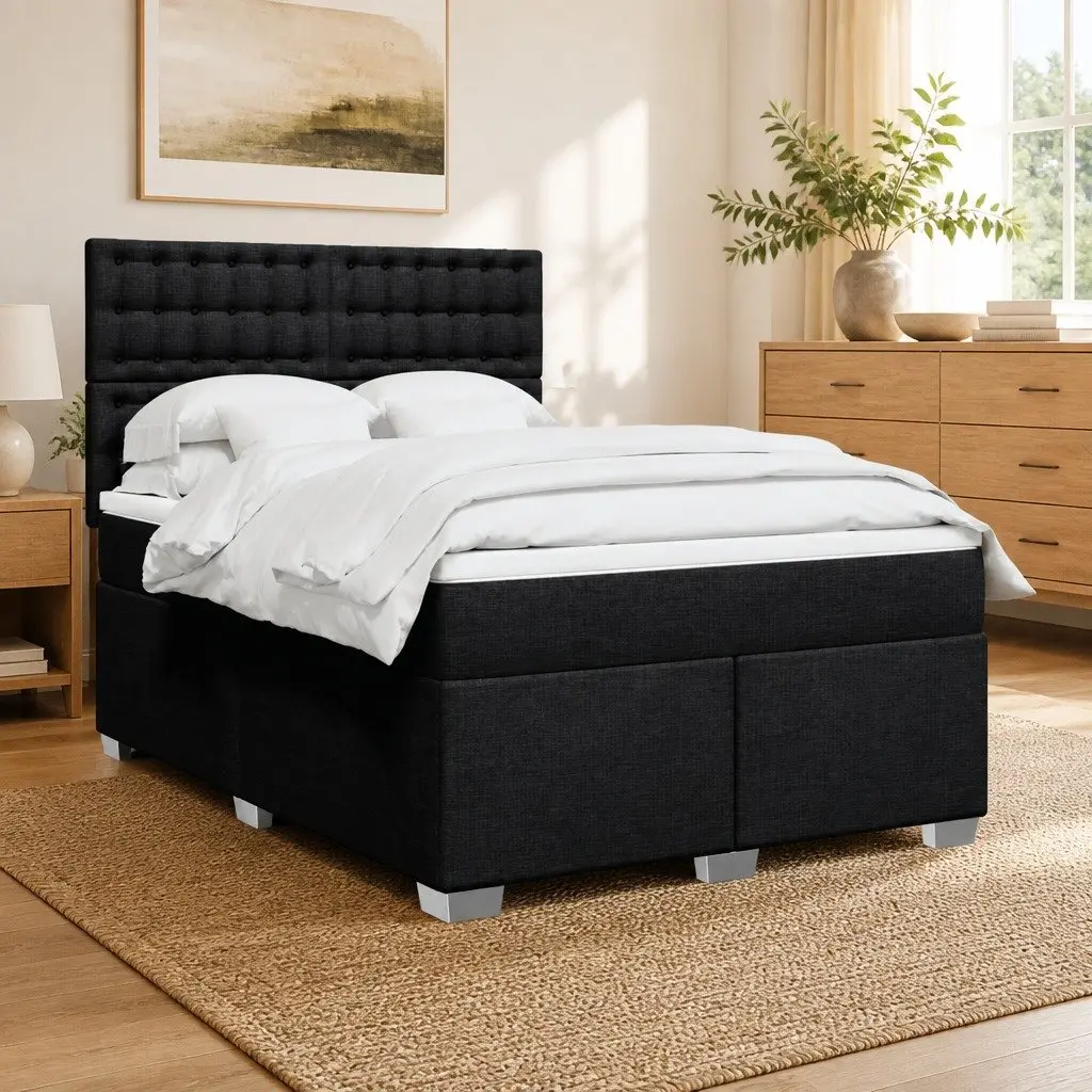 Double Bed Black Fabric Pocket Spring Mattress Adjustable Height Headboard