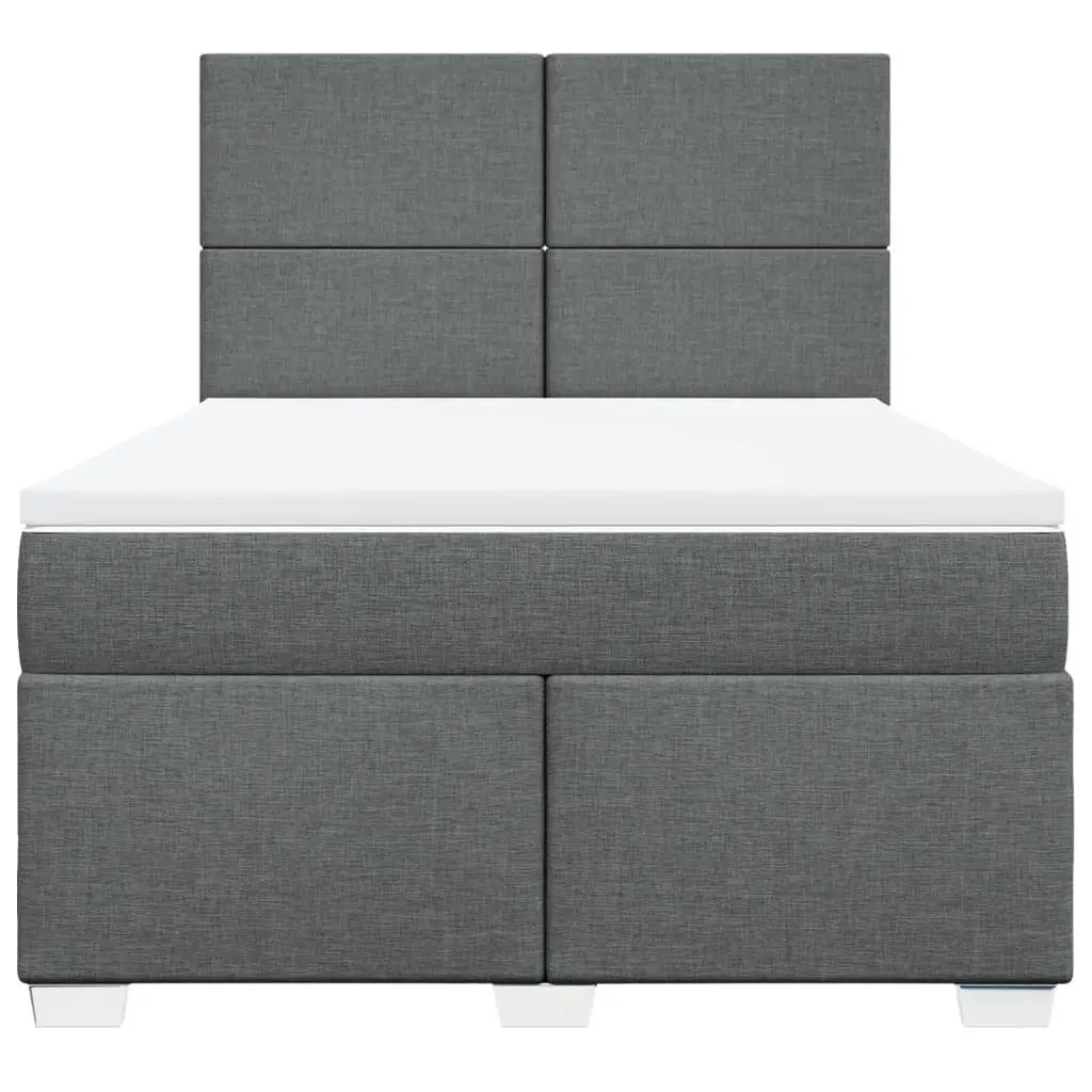Queen Bed Dark Grey Height Adjustable Headboard Pocket Spring Mattress Slatted Base
