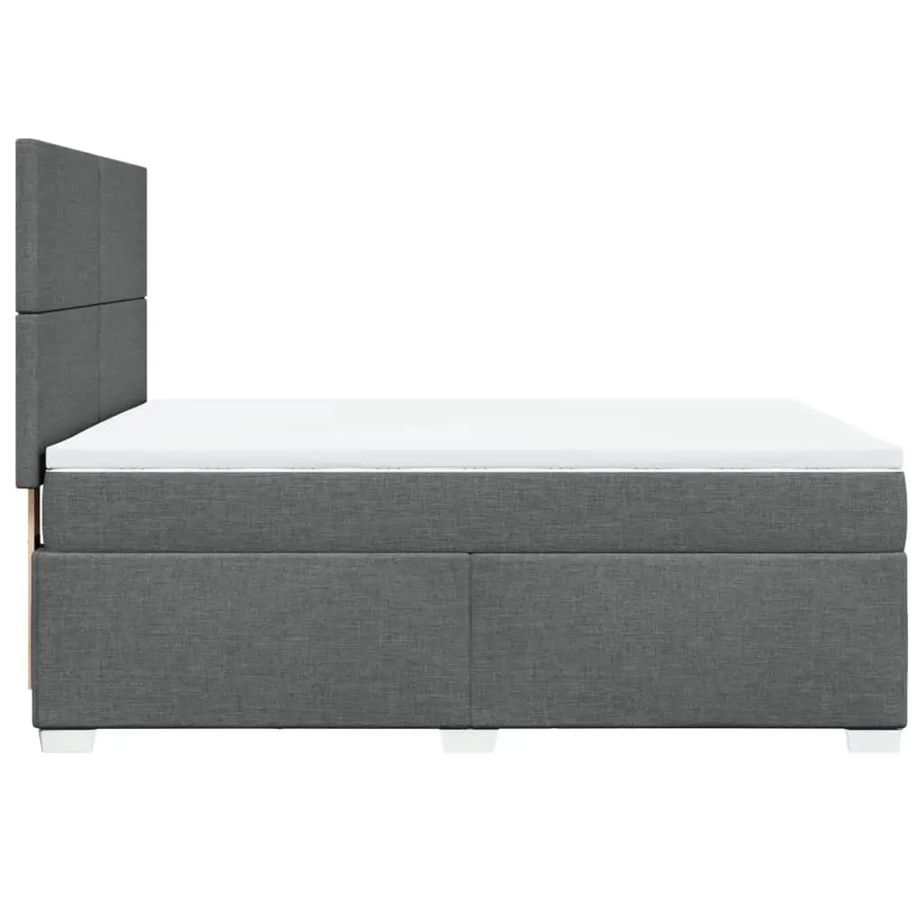 Queen Bed Dark Grey Height Adjustable Headboard Pocket Spring Mattress Slatted Base