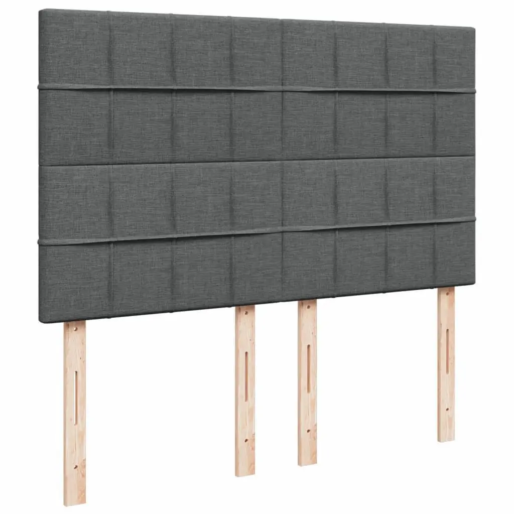Queen Bed with Pocket Spring Mattress Grey Height Adjustable Headboard Polyester Fabric Slatted Base