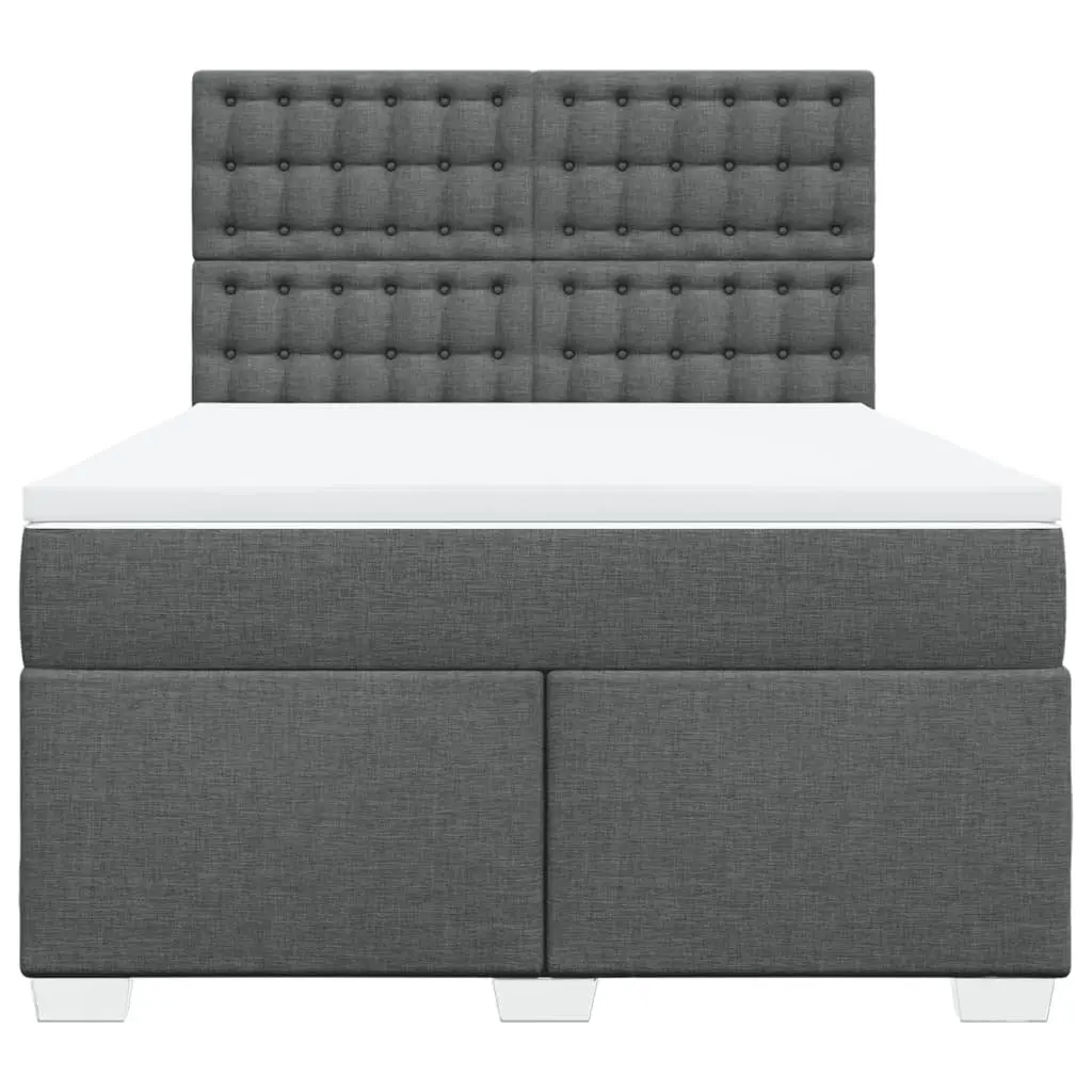 Queen Box Spring Bed with Pocket Mattress Grey Fabric Adjustable Headboard