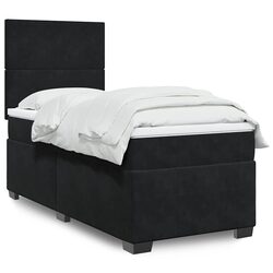 Box Spring Bed with Pocket Mattress King Single Black Velvet Adjustable