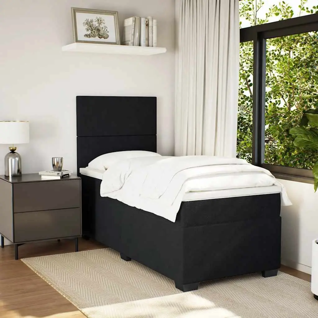 Pocket Spring Mattress Box Spring Bed Adjustable Height King Single Black Velvet Upholstered
