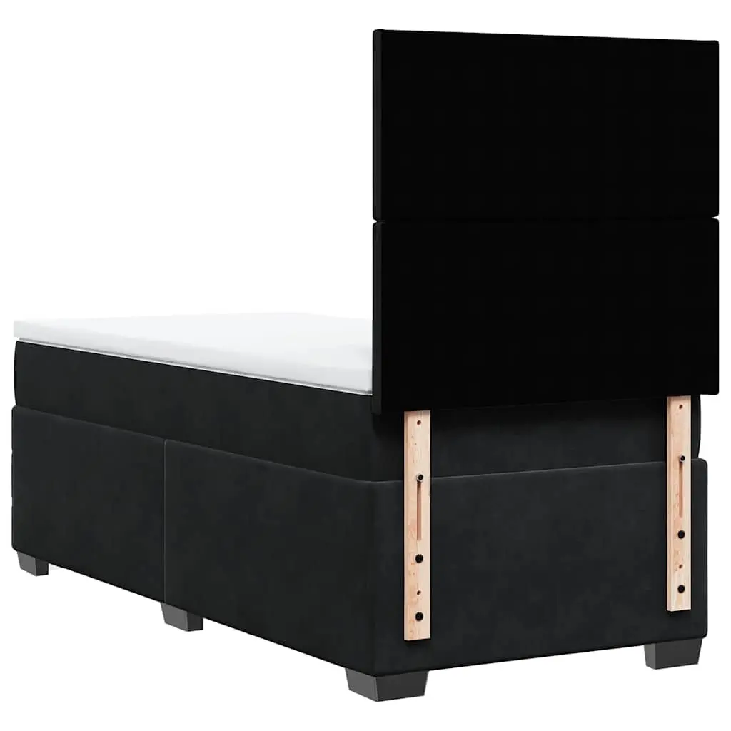 Pocket Spring Mattress Box Spring Bed Adjustable Height King Single Black Velvet Upholstered
