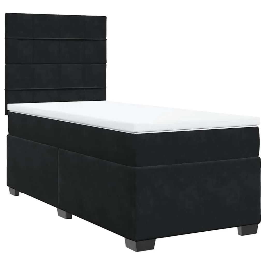 Box Spring Bed Pocket Spring Mattress King Single Height-Adjustable Headboard Velvet Upholstery Black