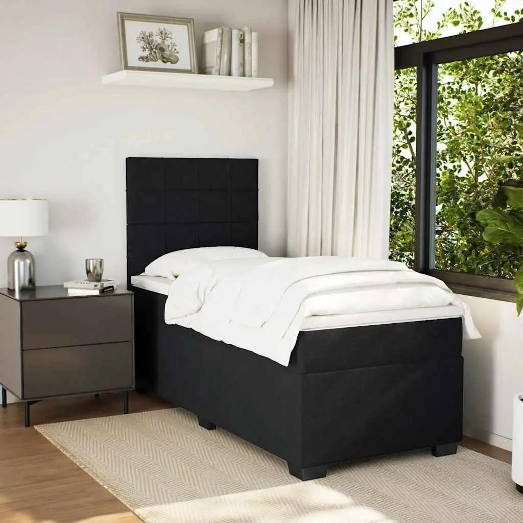 Box Spring Bed Pocket Spring Mattress King Single Height-Adjustable Headboard Velvet Upholstery Black
