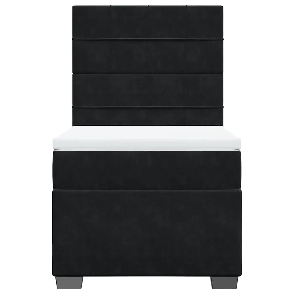 Box Spring Bed Pocket Spring Mattress King Single Height-Adjustable Headboard Velvet Upholstery Black