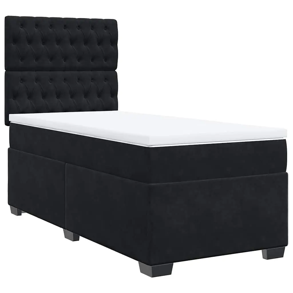 Box Spring Bed Velvet Upholstered Black King Single Pocket Spring Mattress Height Adjustable Headboard
