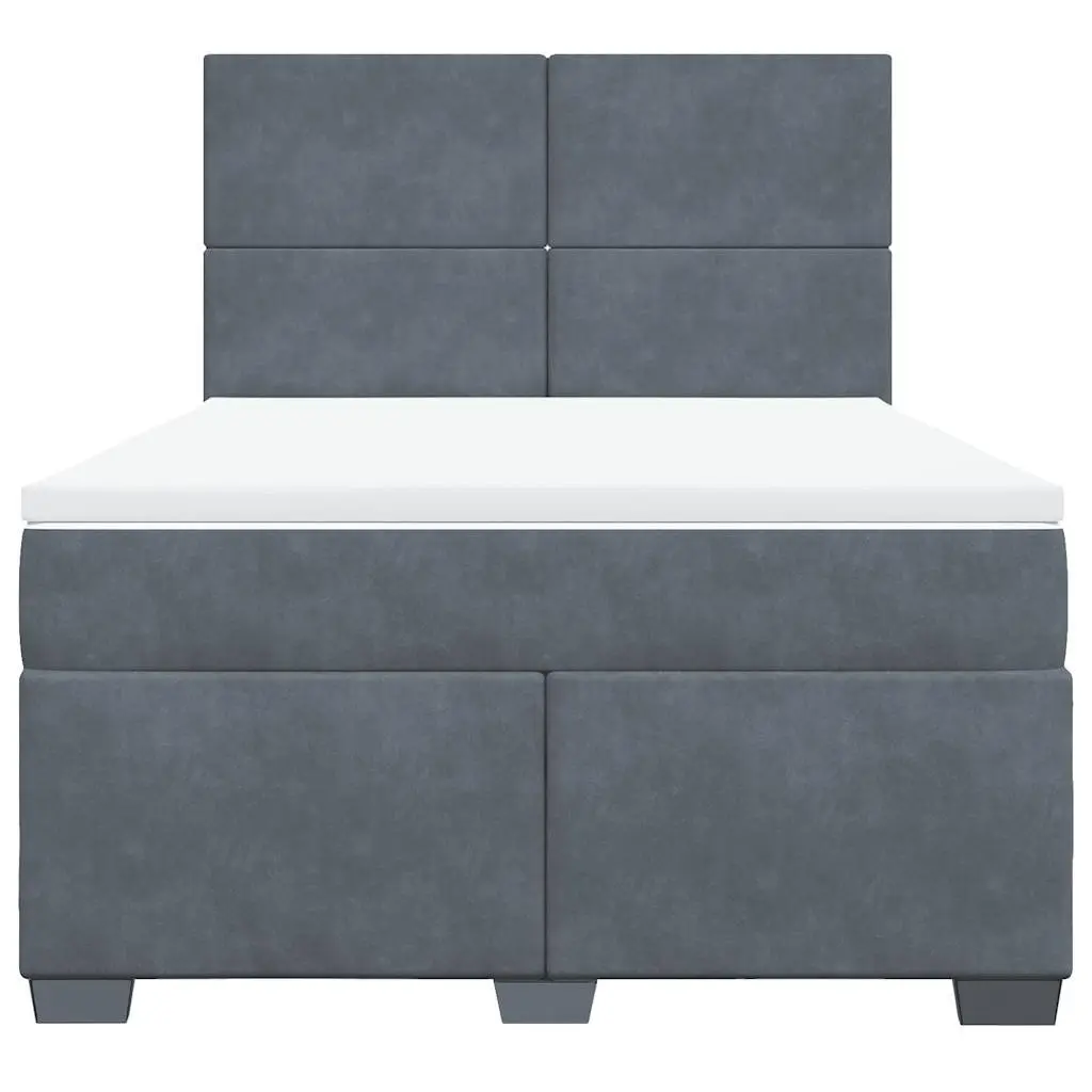 Double Bed with Velvet Upholstered Adjustable Headboard and Pocket Spring Mattress in Dark Grey