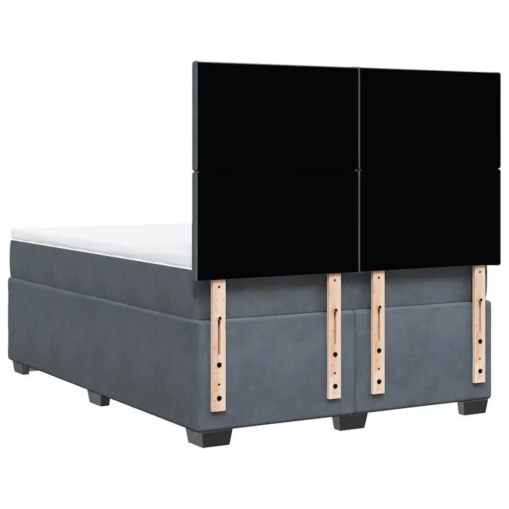 Double Bed with Velvet Upholstered Adjustable Headboard and Pocket Spring Mattress in Dark Grey