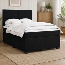 Box Spring Bed with Pocket Mattress Double Black Velvet Adjustable Headboard