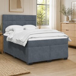 Box Spring Bed Double with Pocket Spring Mattress Dark Grey Velvet Headboard