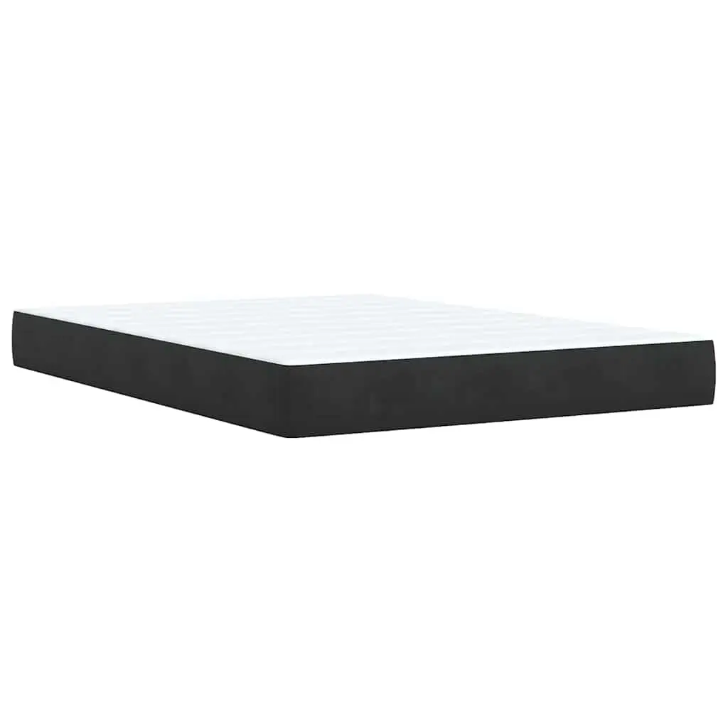 Queen Bed with Adjustable Height Headboard Velvety Soft Pocket Spring Mattress Slatted Base Black