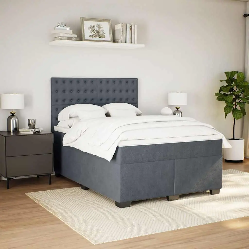 Queen Box Spring Bed Velvet Pocket Spring Mattress Height-Adjustable Headboard Grey