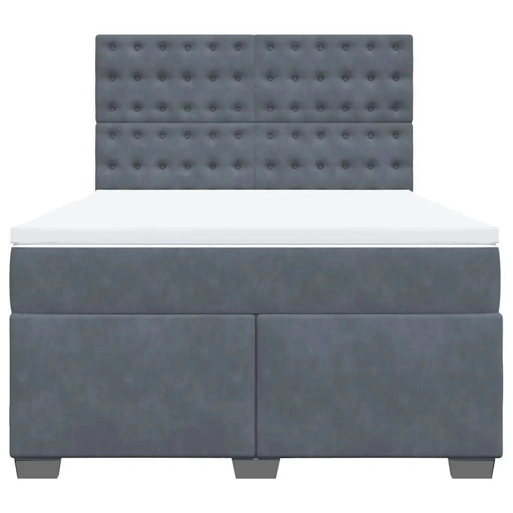 Queen Box Spring Bed Velvet Pocket Spring Mattress Height-Adjustable Headboard Grey