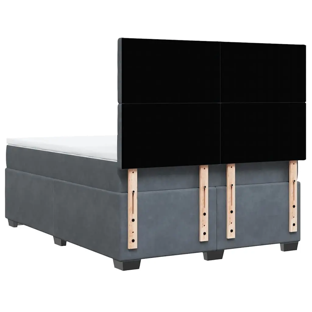 Queen Box Spring Bed Velvet Pocket Spring Mattress Height-Adjustable Headboard Grey