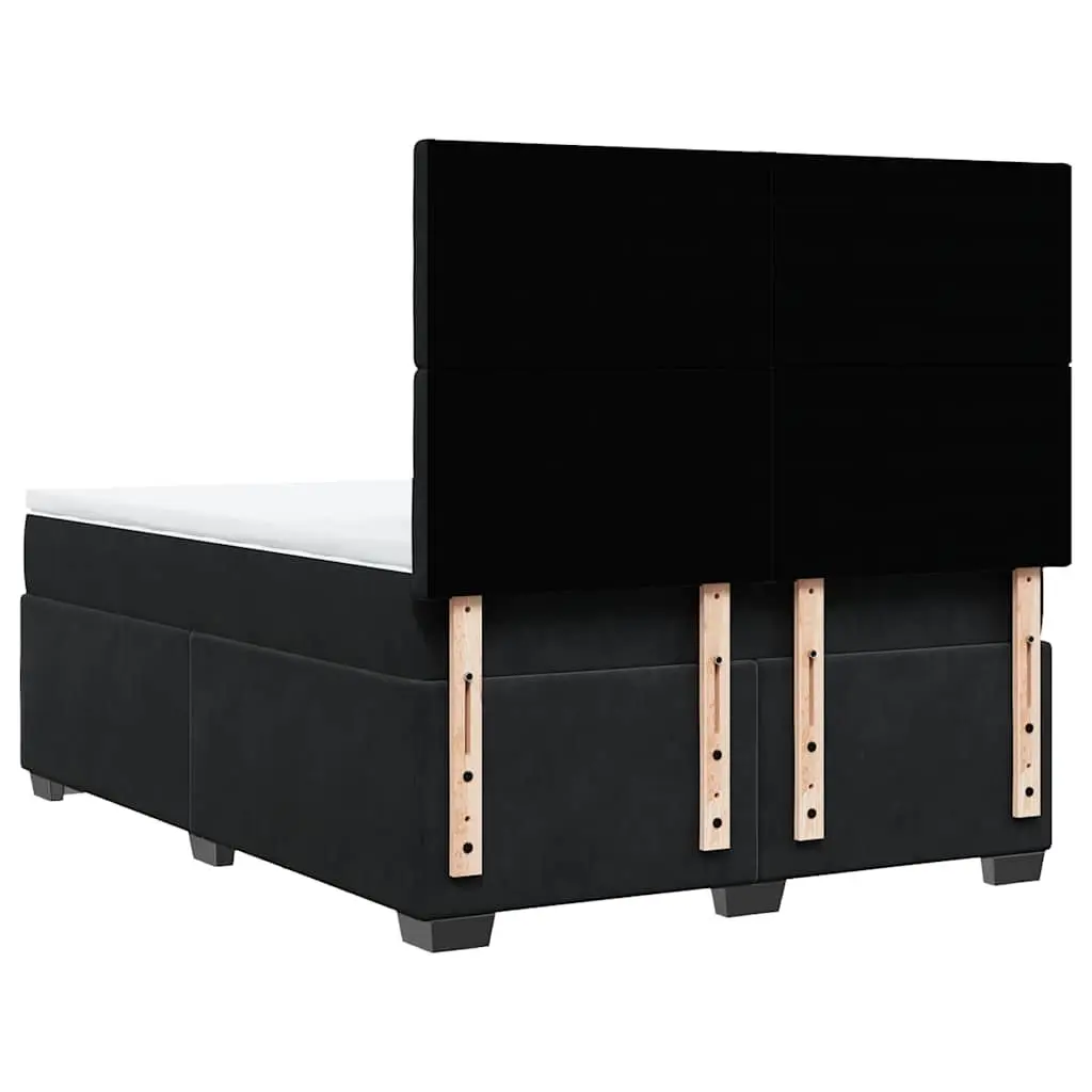 Queen Box Spring Bed Velvet Fabric Pocket Spring Mattress Black Adjustable Headboard