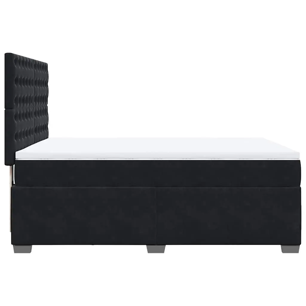 Queen Box Spring Bed Velvet Fabric Pocket Spring Mattress Black Adjustable Headboard