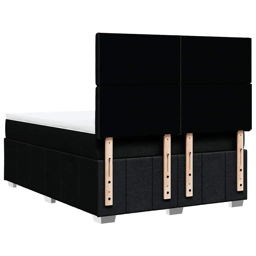 Double Bed Frame with Adjustable Headboard Pocket Spring Mattress Black Polyester Fabric