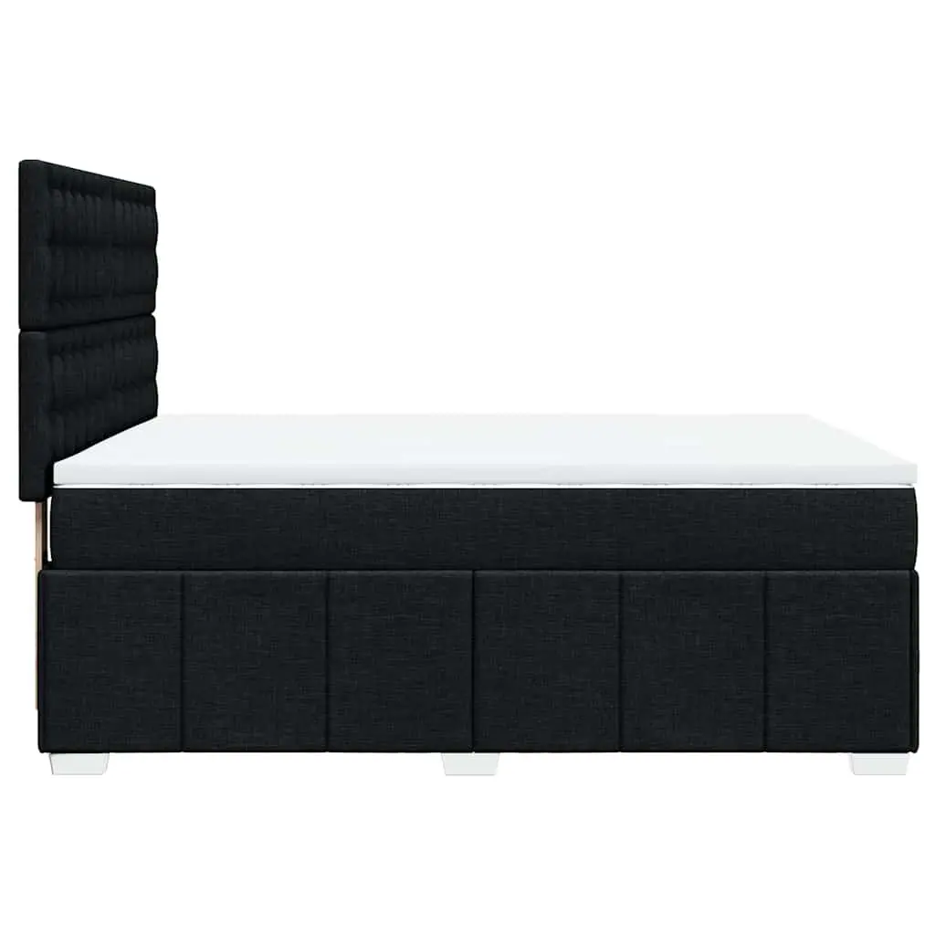 Double Bed Frame with Adjustable Headboard Pocket Spring Mattress Black Polyester Fabric