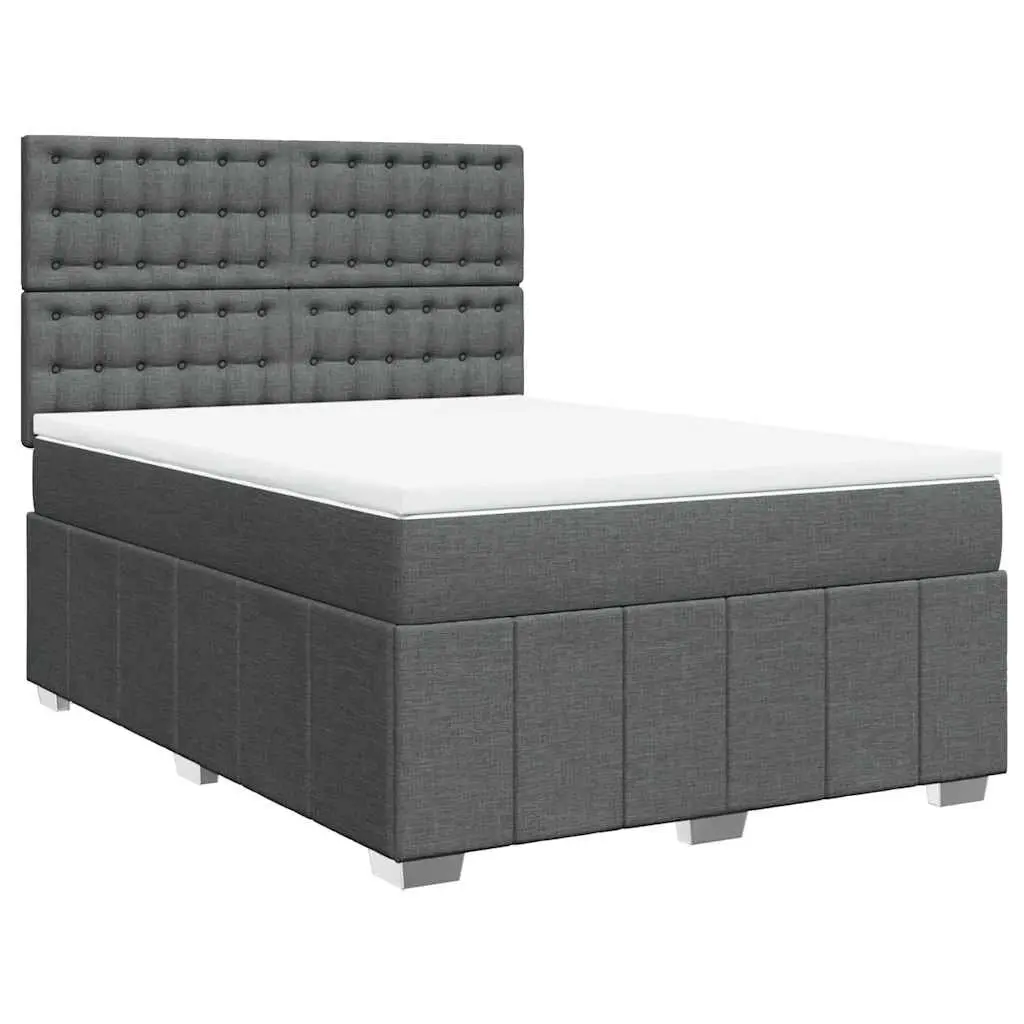 Queen Box Spring Bed Pocket Sprung Mattress Grey Fabric Adjustable