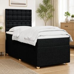 King Single Box Spring Bed with Pocket Mattress Black Fabric Adjustable