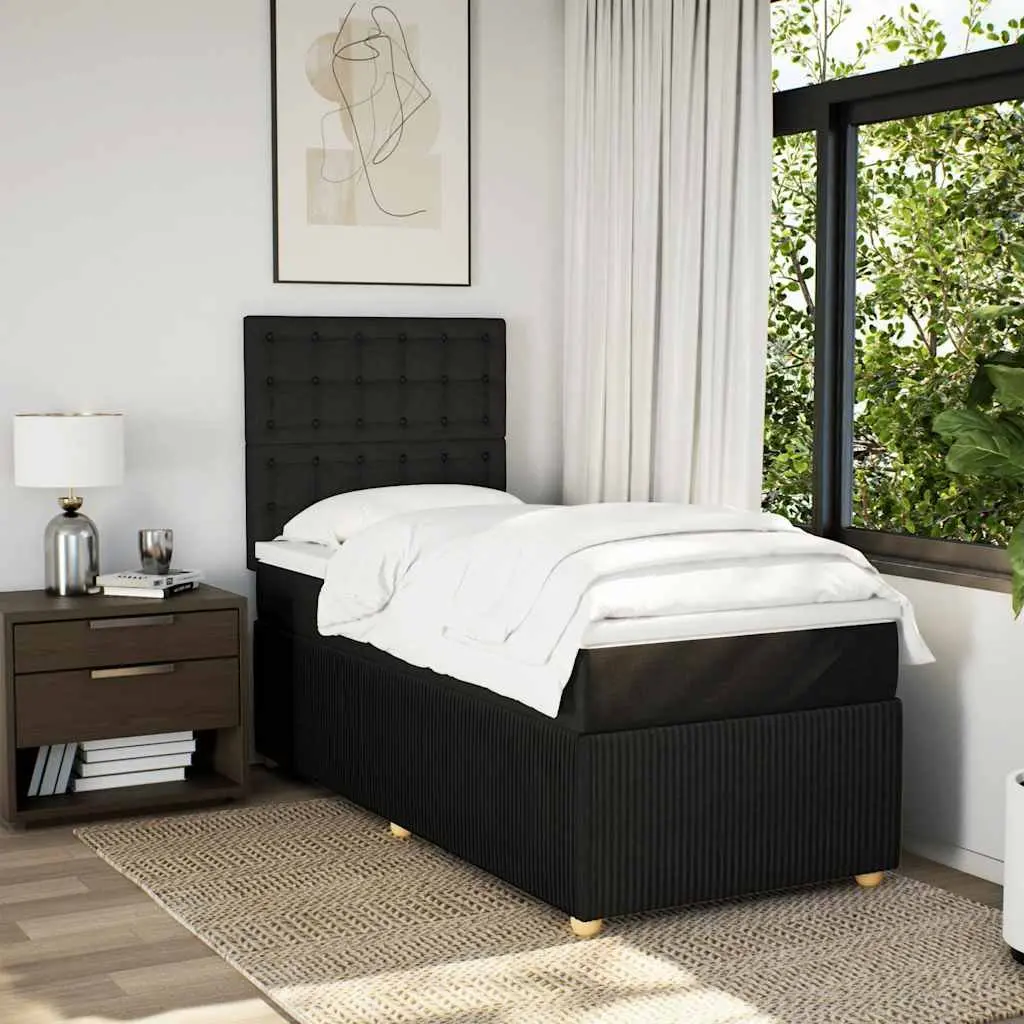 King Single Box Spring Bed with Pocket Mattress Black Fabric Adjustable