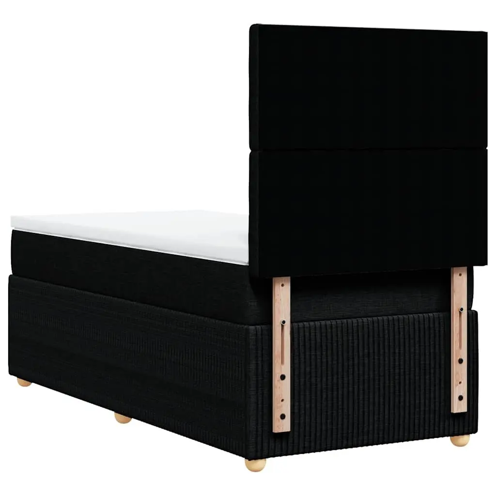 King Single Box Spring Bed with Pocket Mattress Black Fabric Adjustable