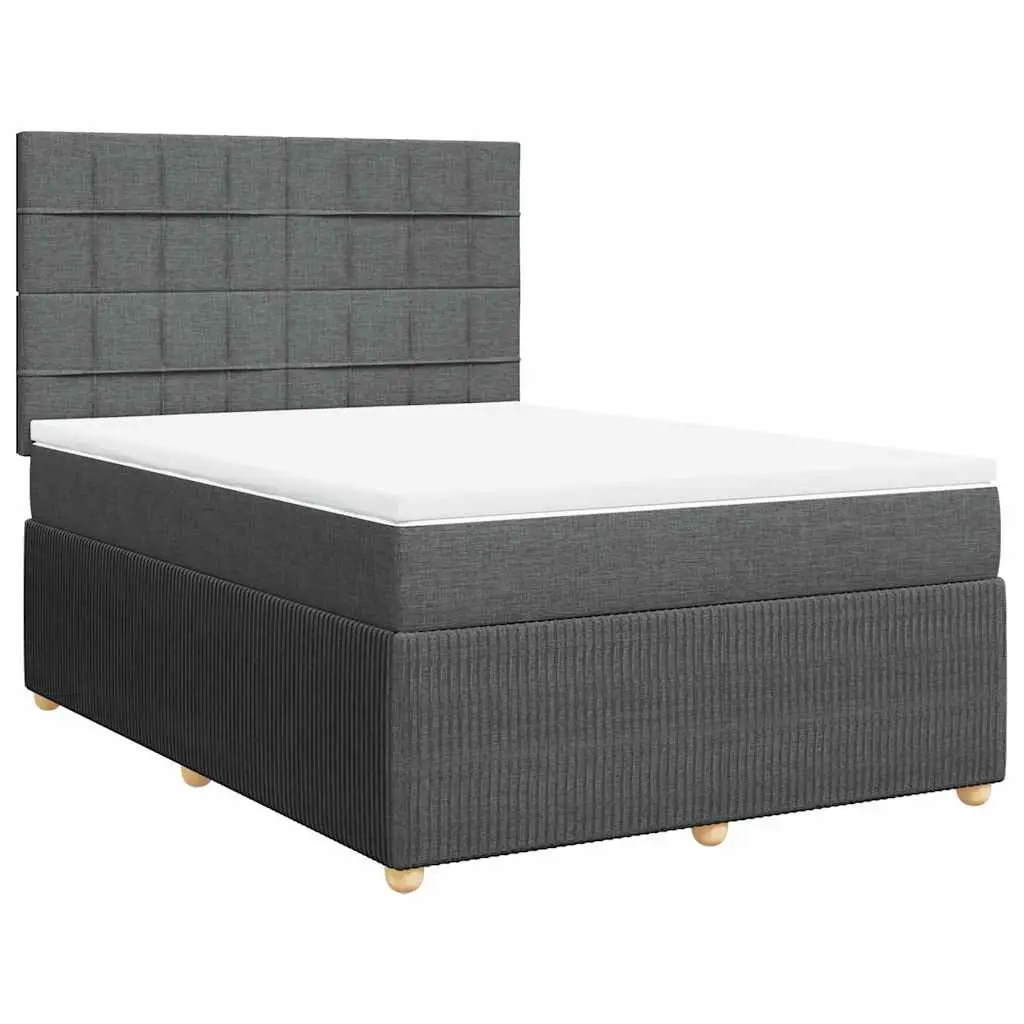 Queen Box Spring Bed with Pocket Mattress Height-Adjustable Headboard Dark Grey