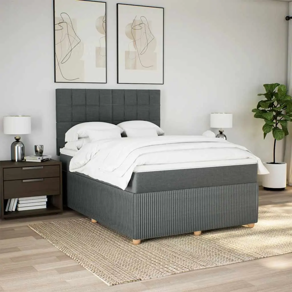 Queen Box Spring Bed with Pocket Mattress Height-Adjustable Headboard Dark Grey