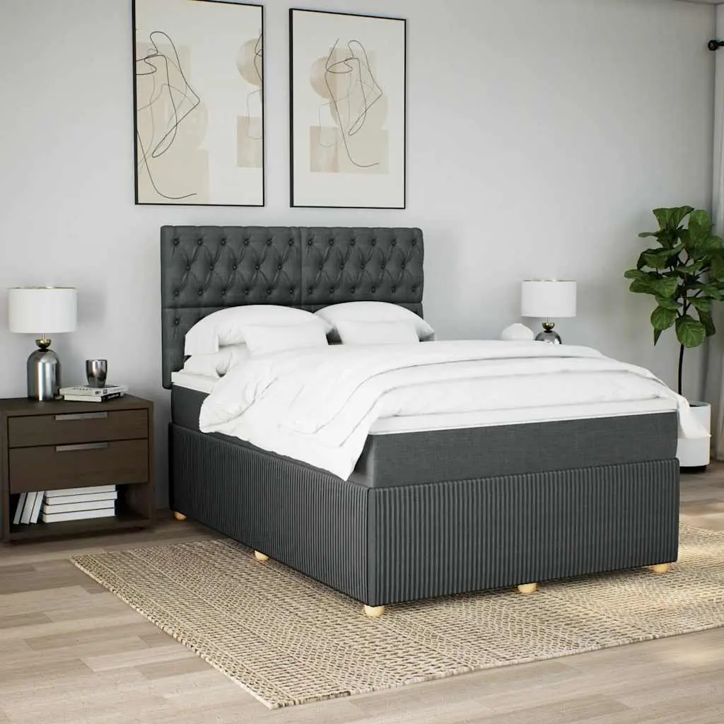 Queen Box Spring Bed with Pocket Mattress Height-Adjustable Headboard Grey