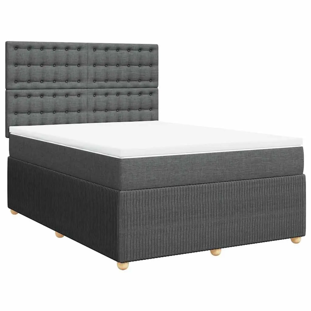 Queen Box Spring Bed with Pocket Spring Mattress Grey Fabric Adjustable