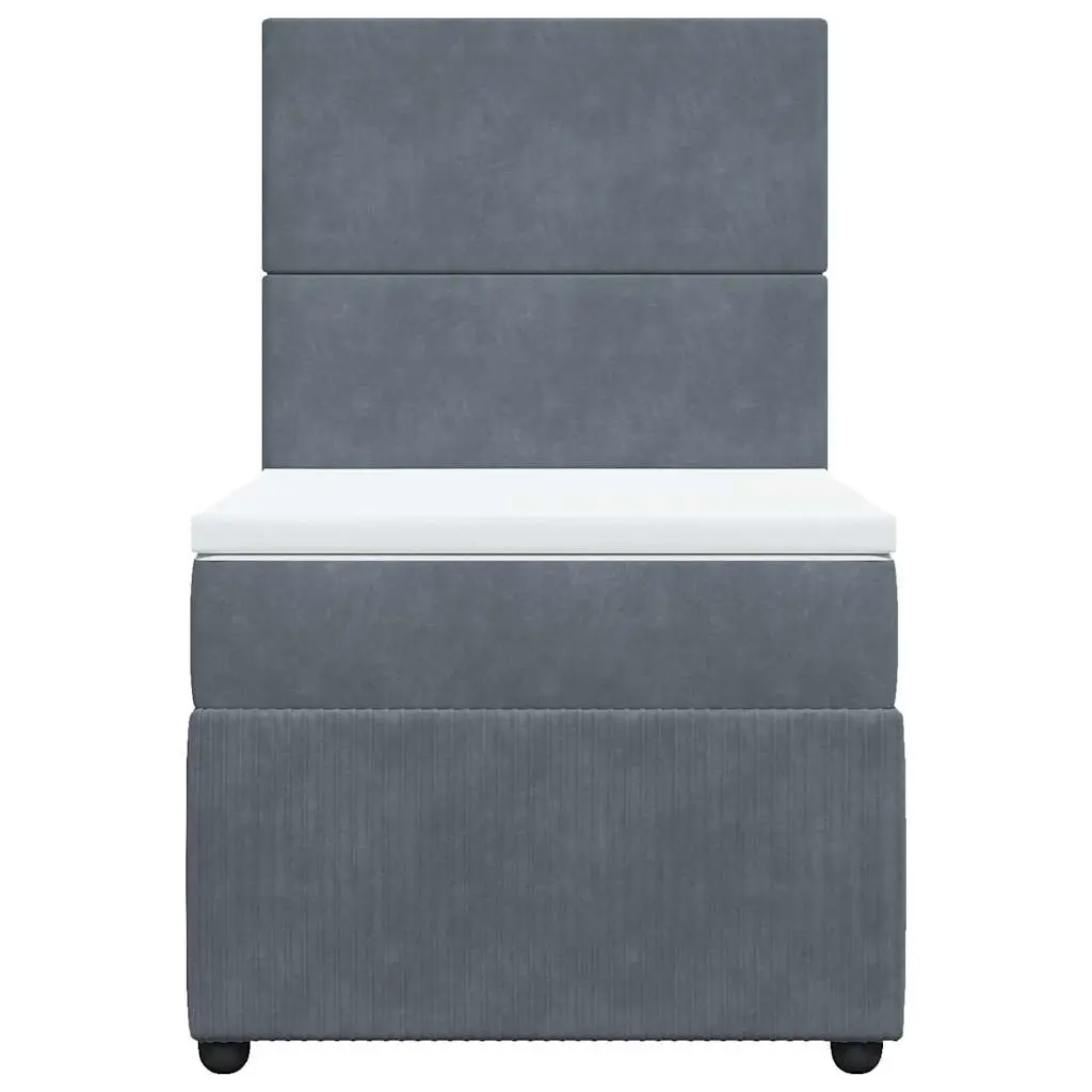 King Single Box Spring Bed Grey Velvet with Adjustable Headboard and Pocket Spring Mattress