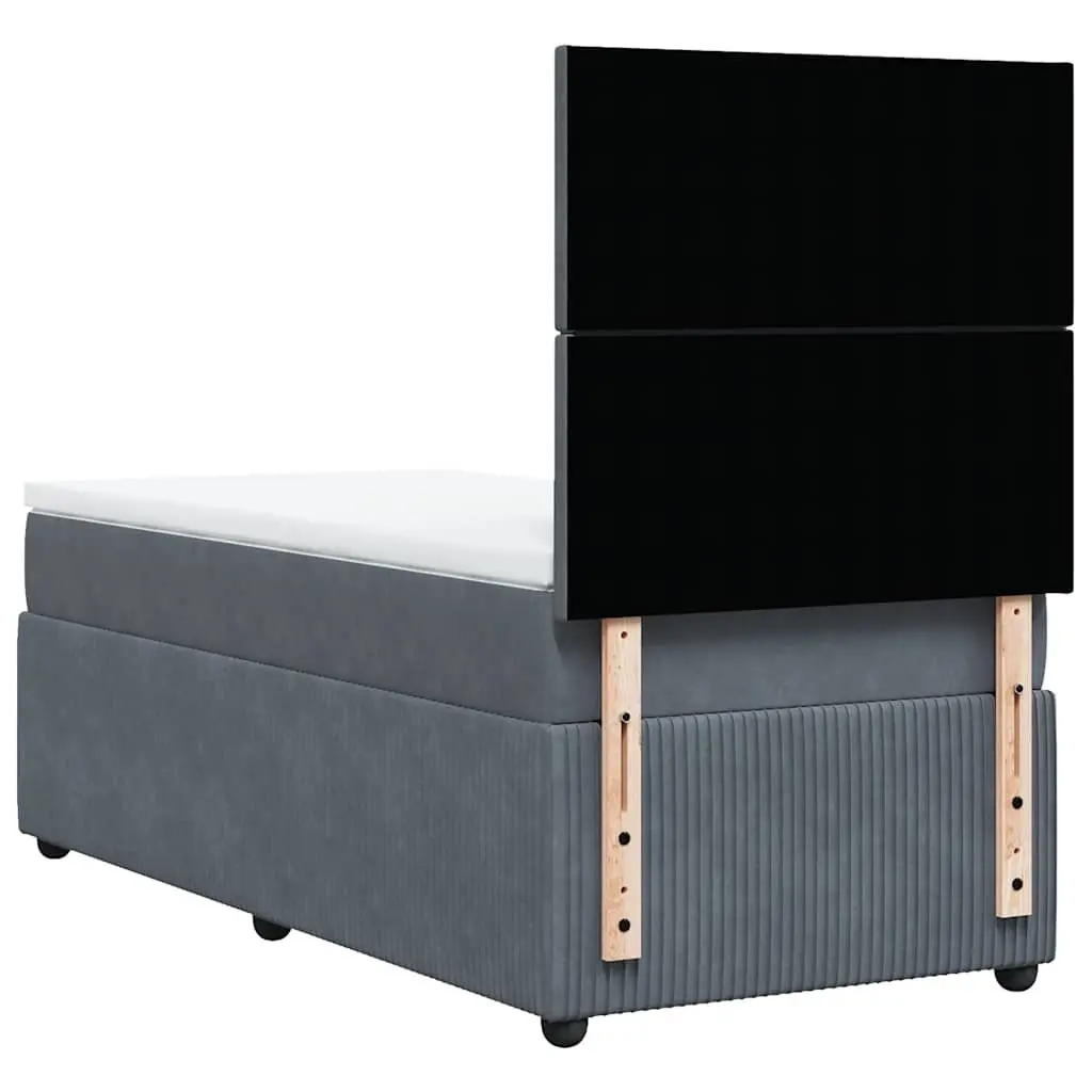 King Single Box Spring Bed Grey Velvet with Adjustable Headboard and Pocket Spring Mattress